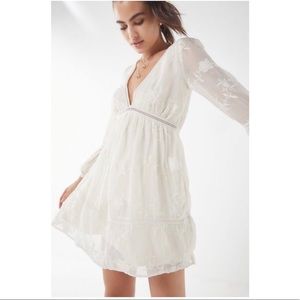 UO Clara Embroidered Empire-Waist Dress